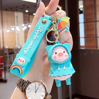 Cute Pig Raincoat PVC Keychain Pendant