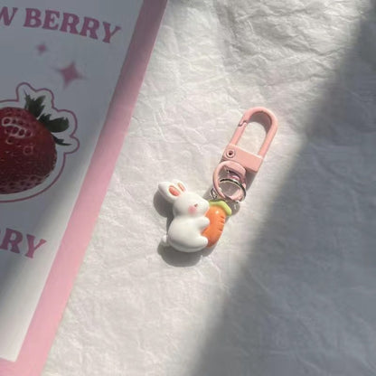 Cute Rabbit Flower Cat Keychain for Girls and Bags