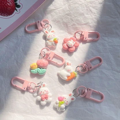 Cute Rabbit Flower Cat Keychain for Girls and Bags