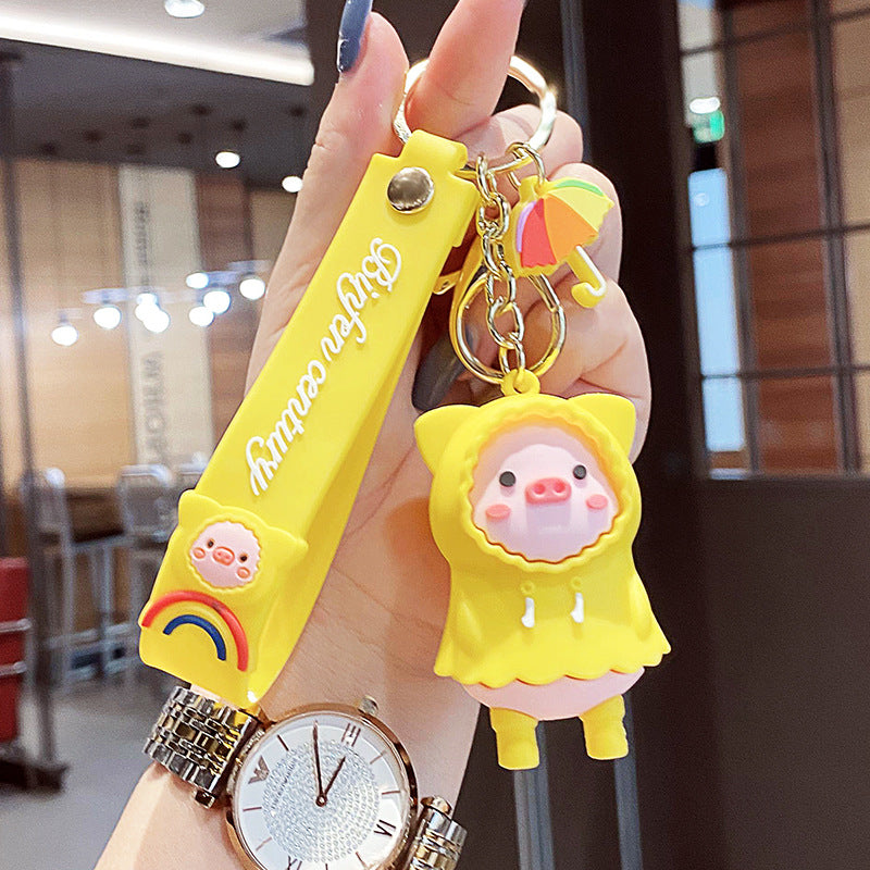 Cute Pig Raincoat PVC Keychain Pendant