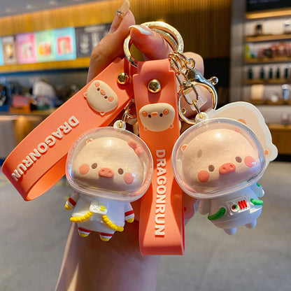 Cute Cartoon Pig Astronaut Keychain for Car Trend