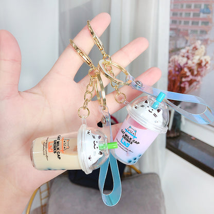 Cute Cartoon Cat Keychain with Liquid Quicksand Charm