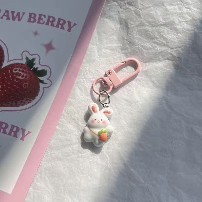 Cute Rabbit Flower Cat Keychain for Girls and Bags