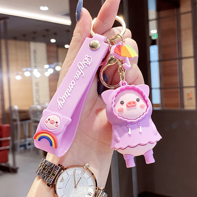 Cute Pig Raincoat PVC Keychain Pendant
