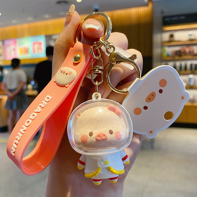 Cute Cartoon Pig Astronaut Keychain for Car Trend