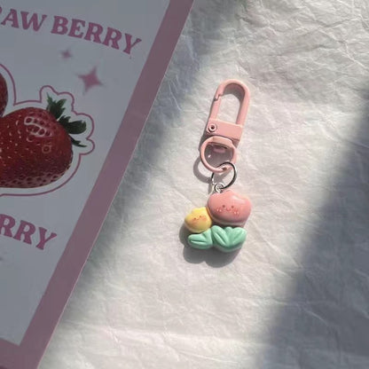 Cute Rabbit Flower Cat Keychain for Girls and Bags