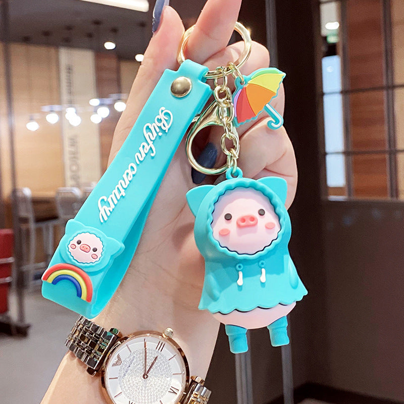 Cute Pig Raincoat PVC Keychain Pendant