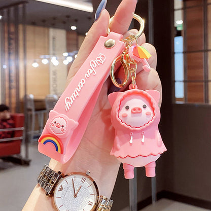 Cute Pig Raincoat PVC Keychain Pendant