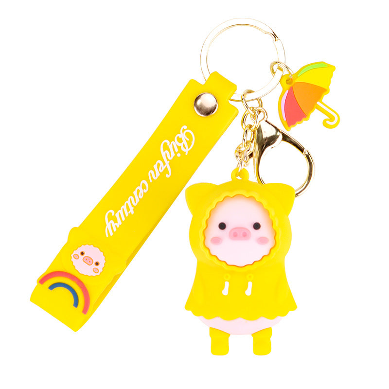 Cute Pig Raincoat PVC Keychain Pendant