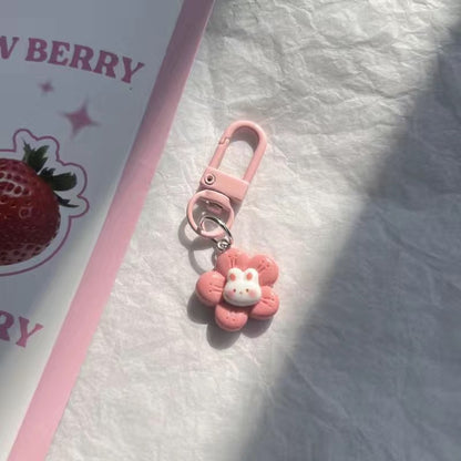 Cute Rabbit Flower Cat Keychain for Girls and Bags