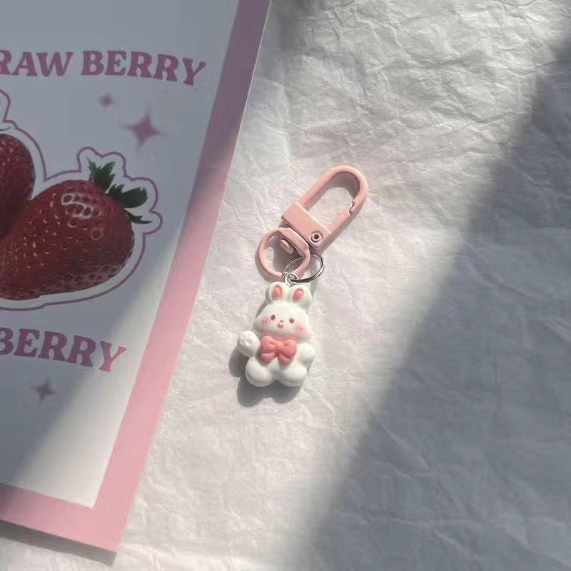 Cute Rabbit Flower Cat Keychain for Girls and Bags